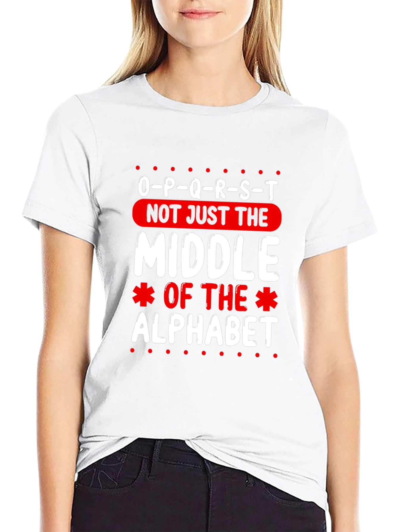 O-P-Q-R-S-T Middle Alphabet Graphic T-Shirt