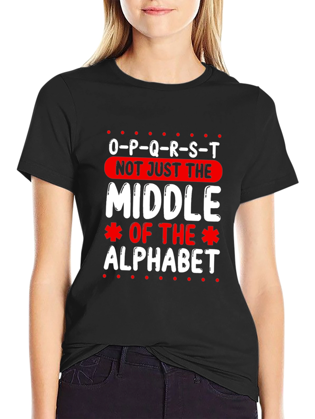 O-P-Q-R-S-T Middle Alphabet Graphic T-Shirt