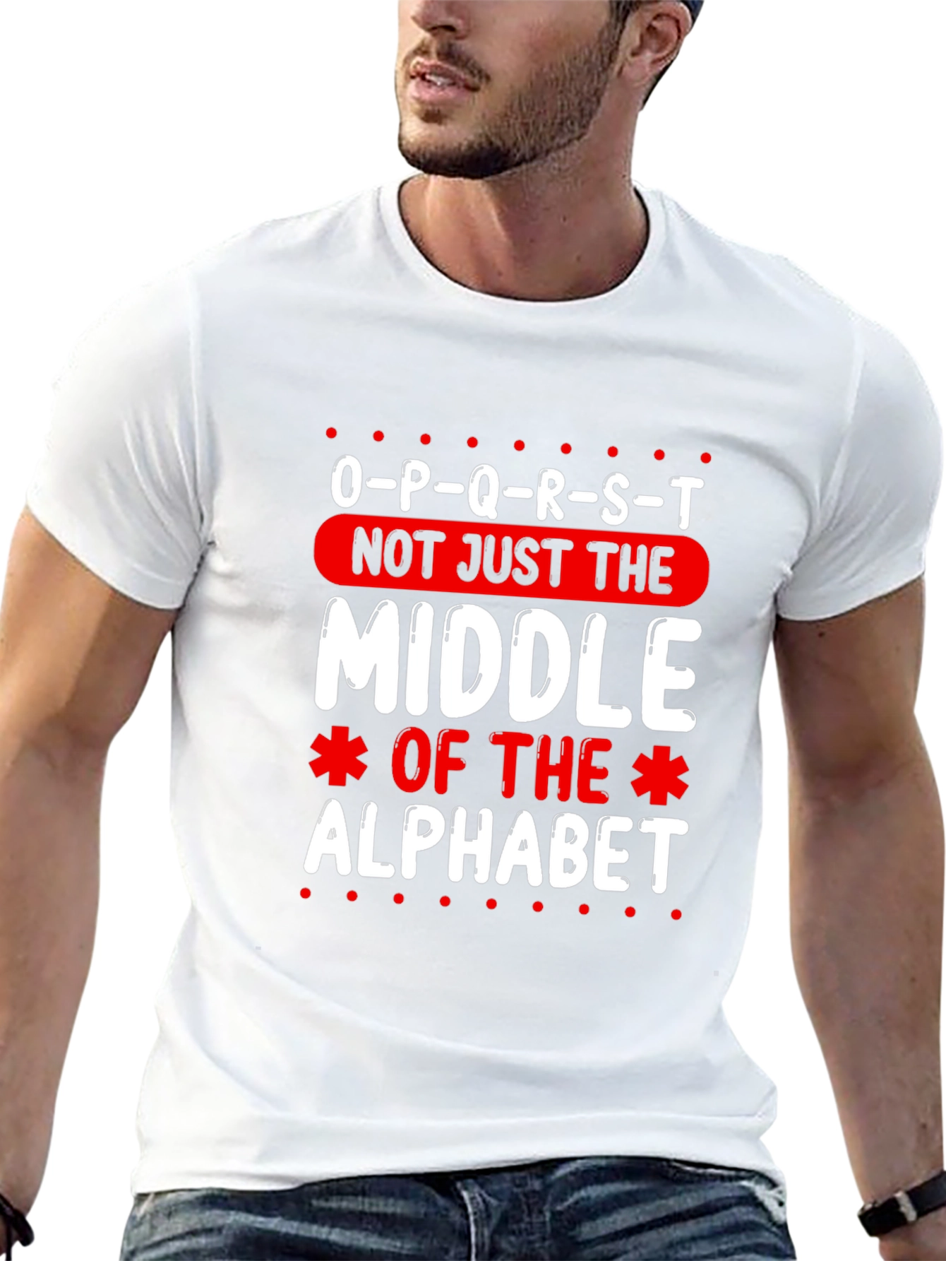 O-P-Q-R-S-T Middle Alphabet Graphic T-Shirt
