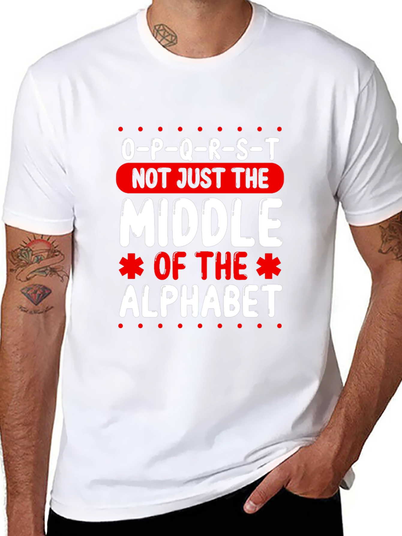 O-P-Q-R-S-T Middle Alphabet Graphic T-Shirt