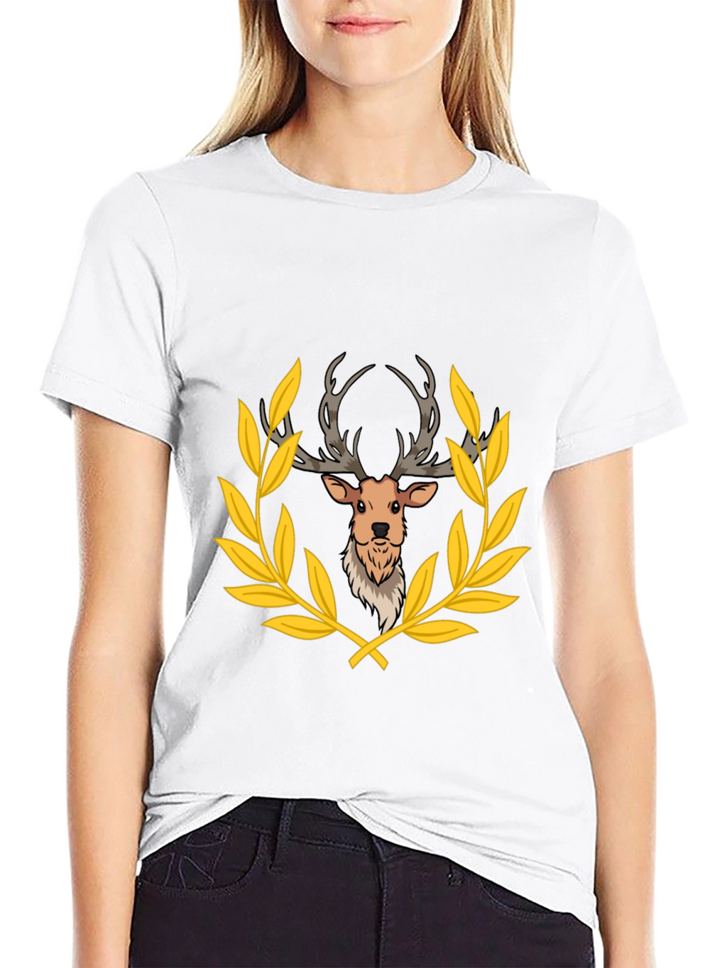 Deer Laurel Wreath Black T-Shirt