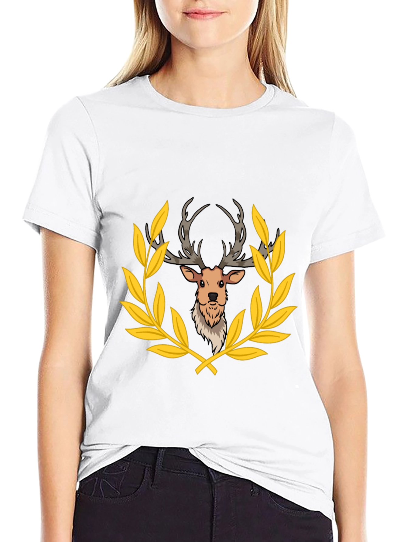 Deer Laurel Wreath Black T-Shirt