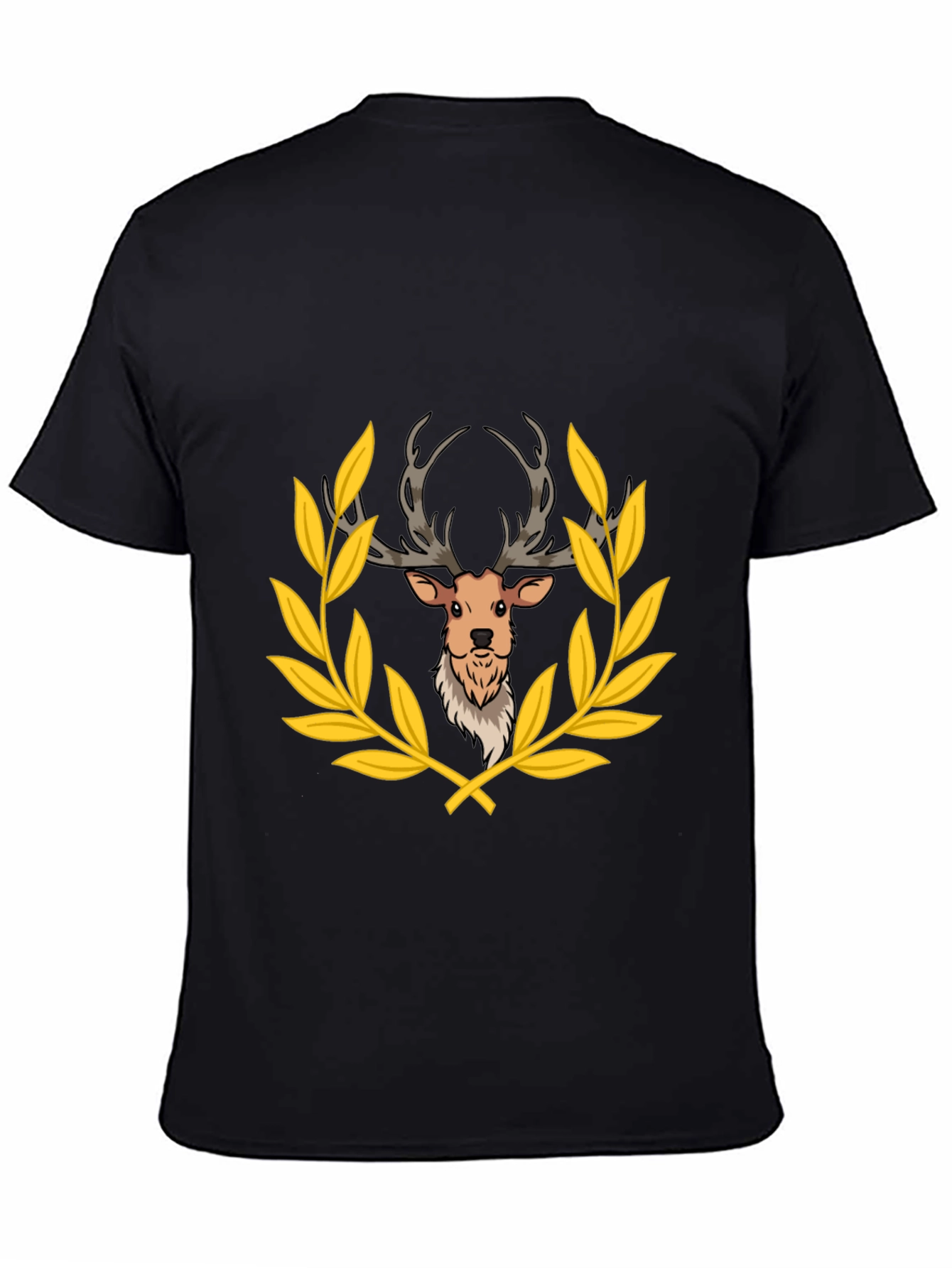 Deer Laurel Wreath Black T-Shirt
