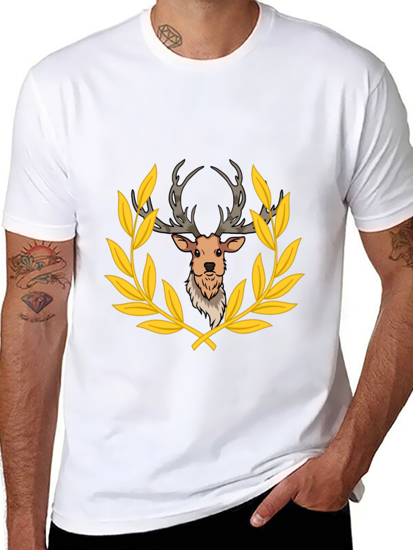 Deer Laurel Wreath Black T-Shirt