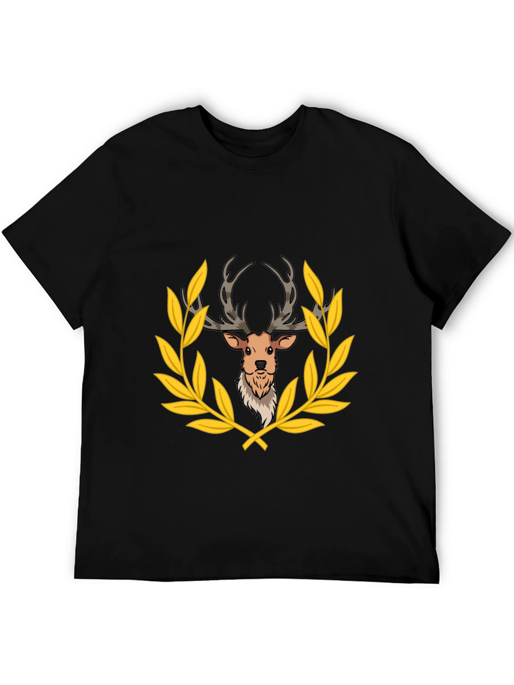 Deer Laurel Wreath Black T-Shirt