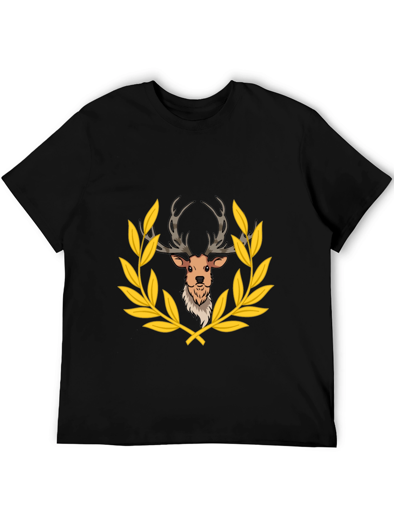 Deer Laurel Wreath Black T-Shirt