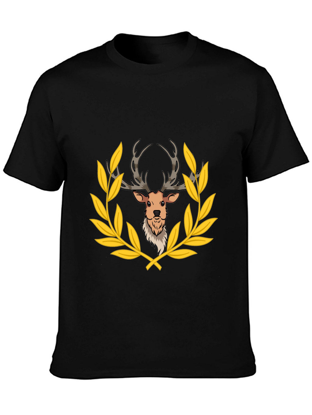 Deer Laurel Wreath Black T-Shirt
