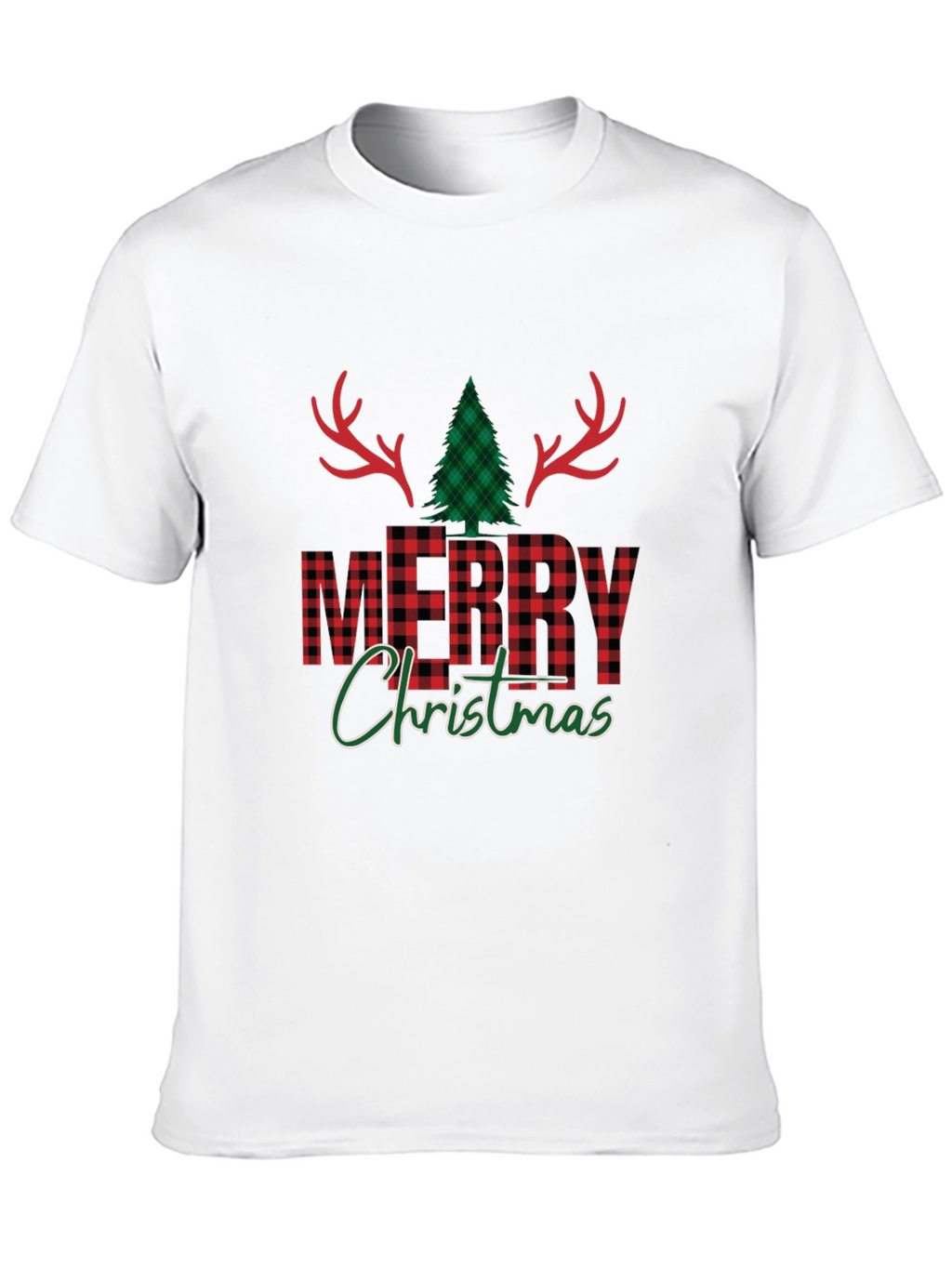 Festive Plaid Merry Christmas Graphic Tee