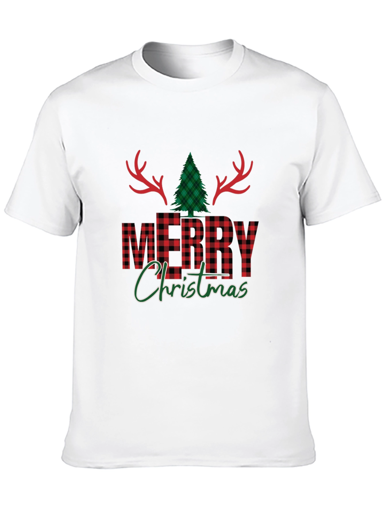 Festive Plaid Merry Christmas Graphic Tee