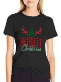 Festive Plaid Merry Christmas Graphic Tee