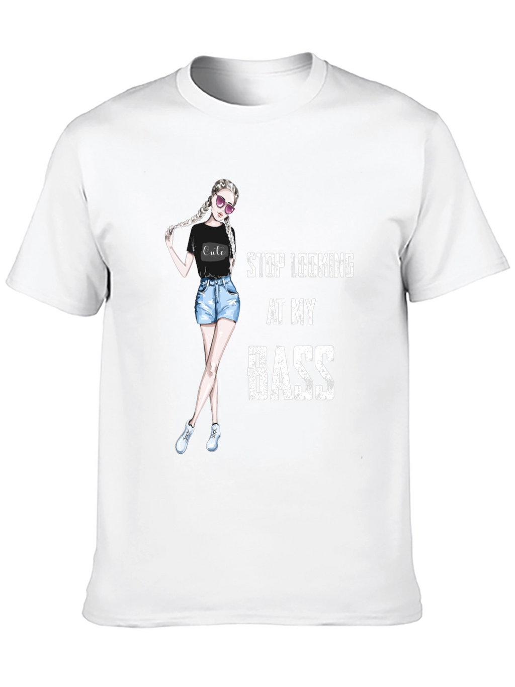 Stop Looking At My Bass - Novelty Graphic T-Shirt