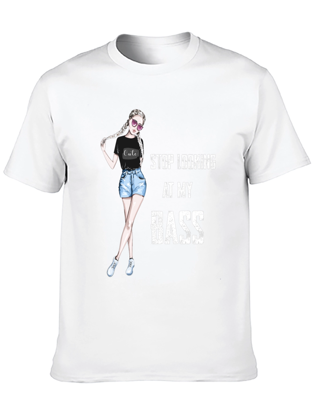 Stop Looking At My Bass - Novelty Graphic T-Shirt