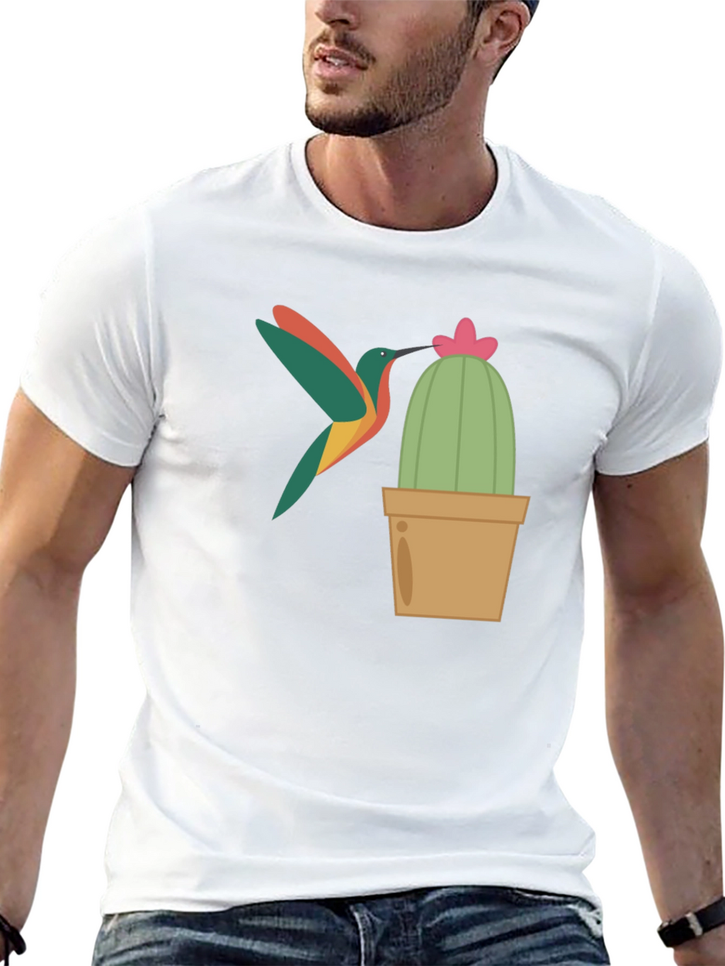 Hummingbird & Cactus Graphic T-Shirt - Black
