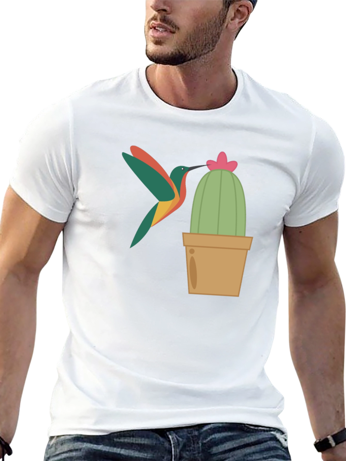 Hummingbird & Cactus Graphic T-Shirt - Black