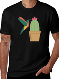 Hummingbird & Cactus Graphic T-Shirt - Black
