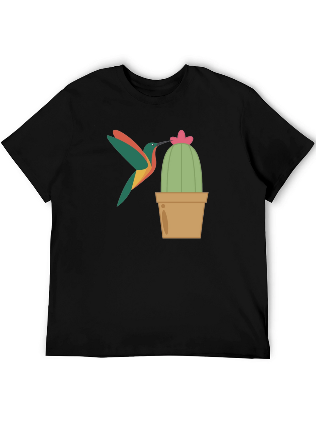 Hummingbird & Cactus Graphic T-Shirt - Black