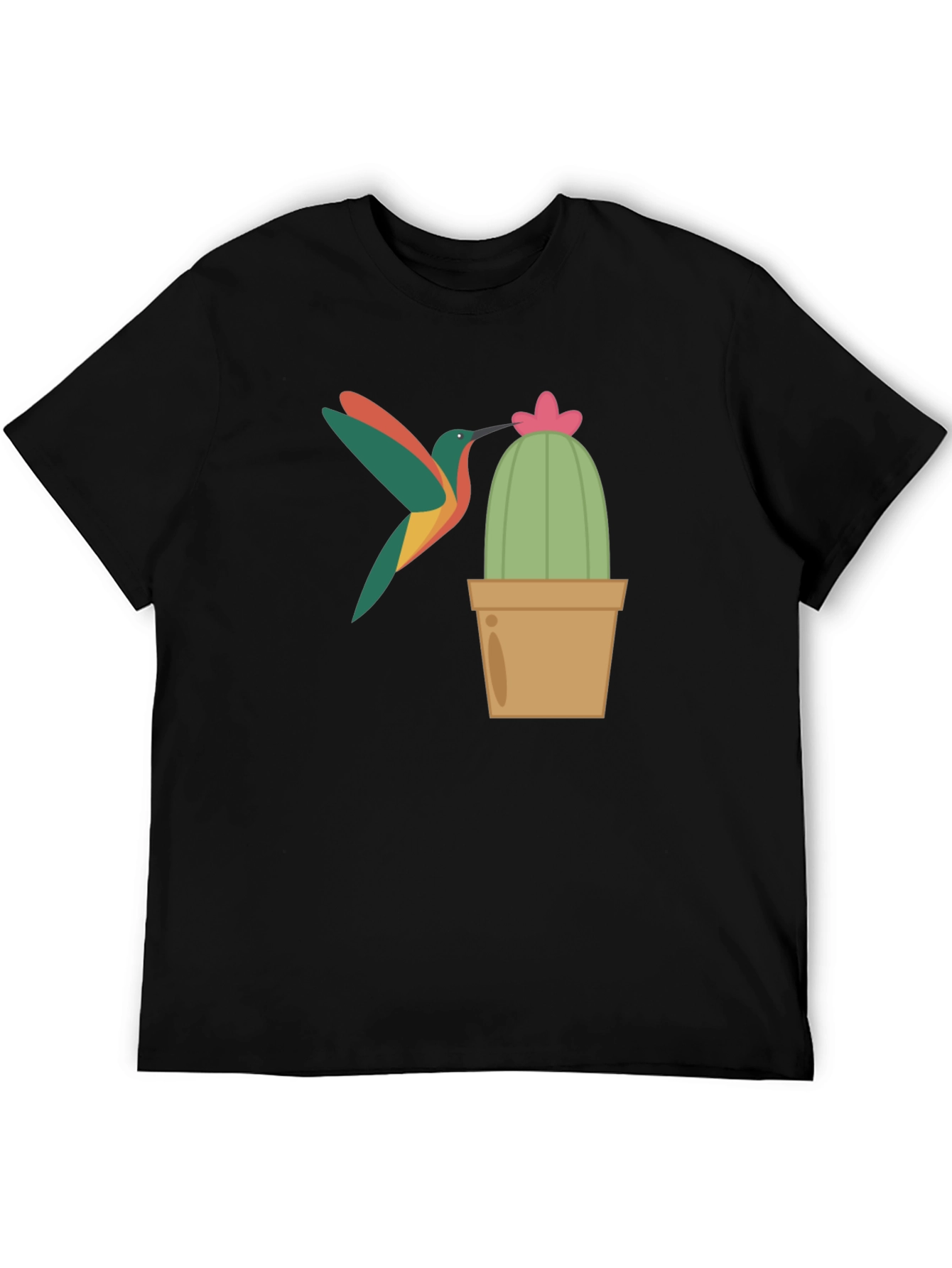 Hummingbird & Cactus Graphic T-Shirt - Black