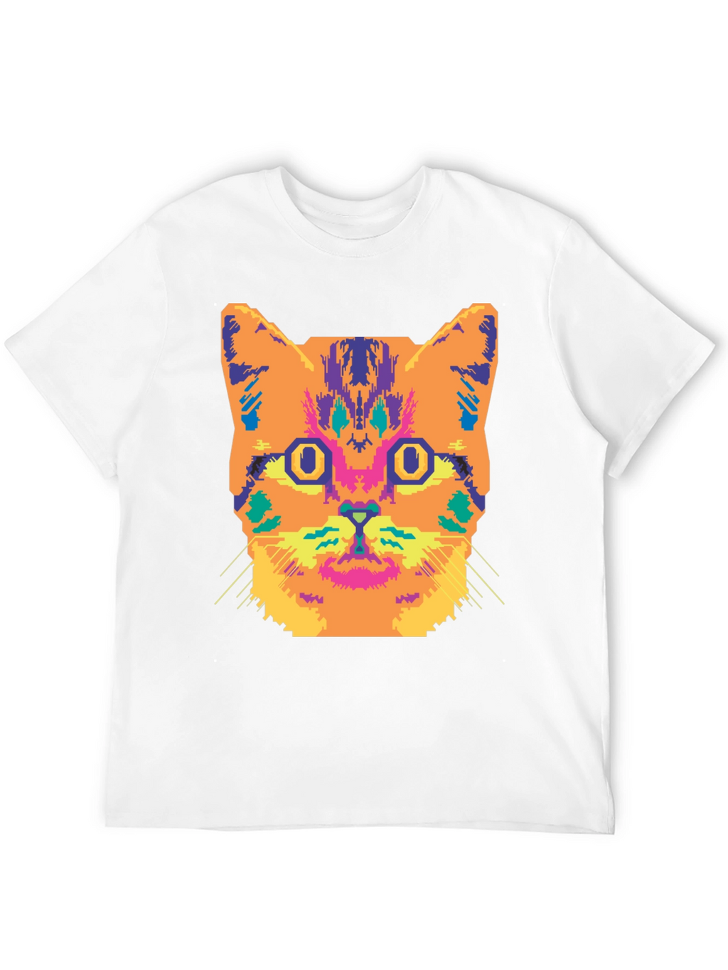 Vibrant Cat Graphic Tee - Stylish Black Cotton T-Shirt