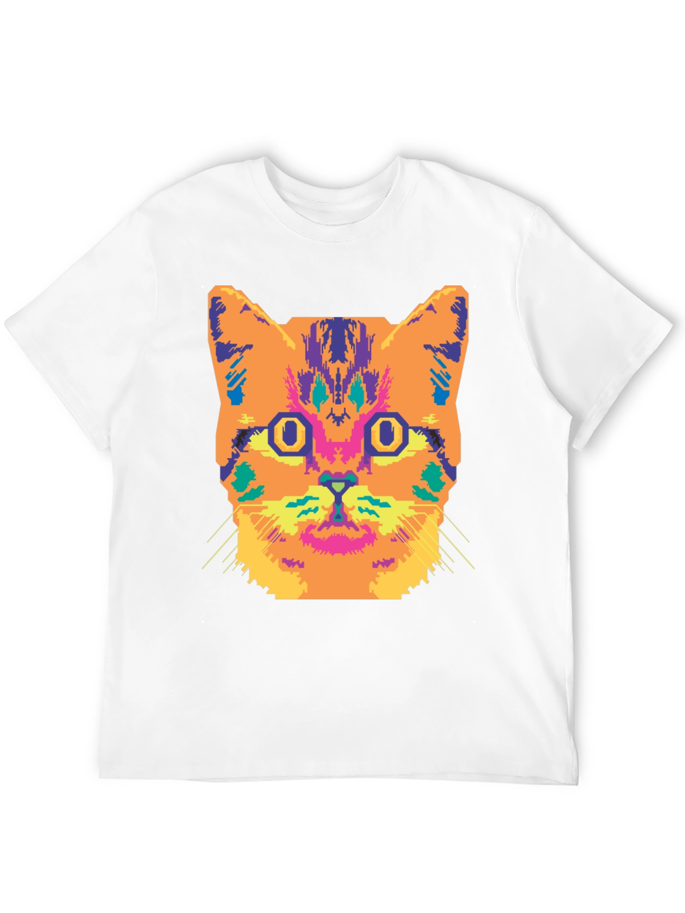 Vibrant Cat Graphic Tee - Stylish Black Cotton T-Shirt