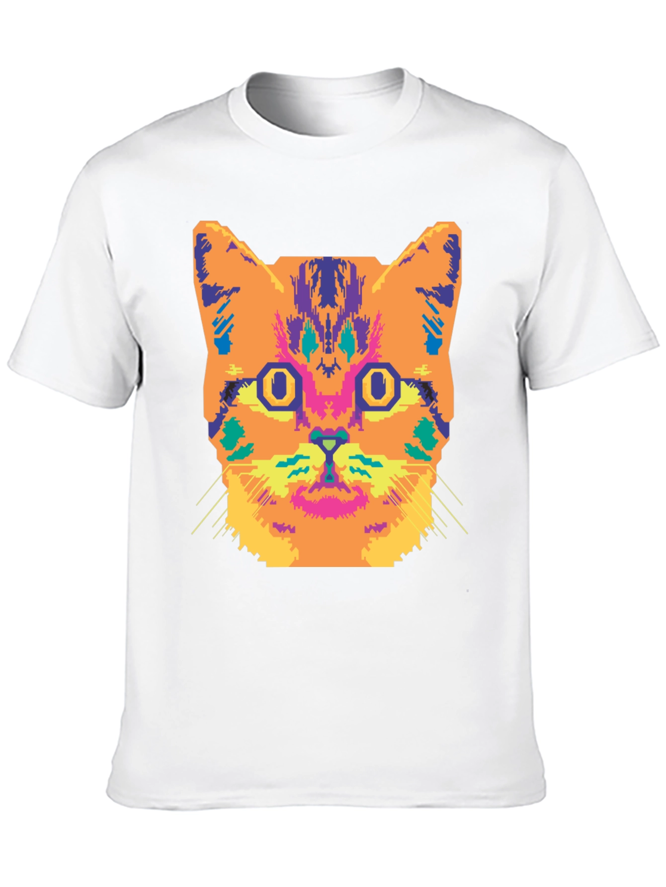 Vibrant Cat Graphic Tee - Stylish Black Cotton T-Shirt