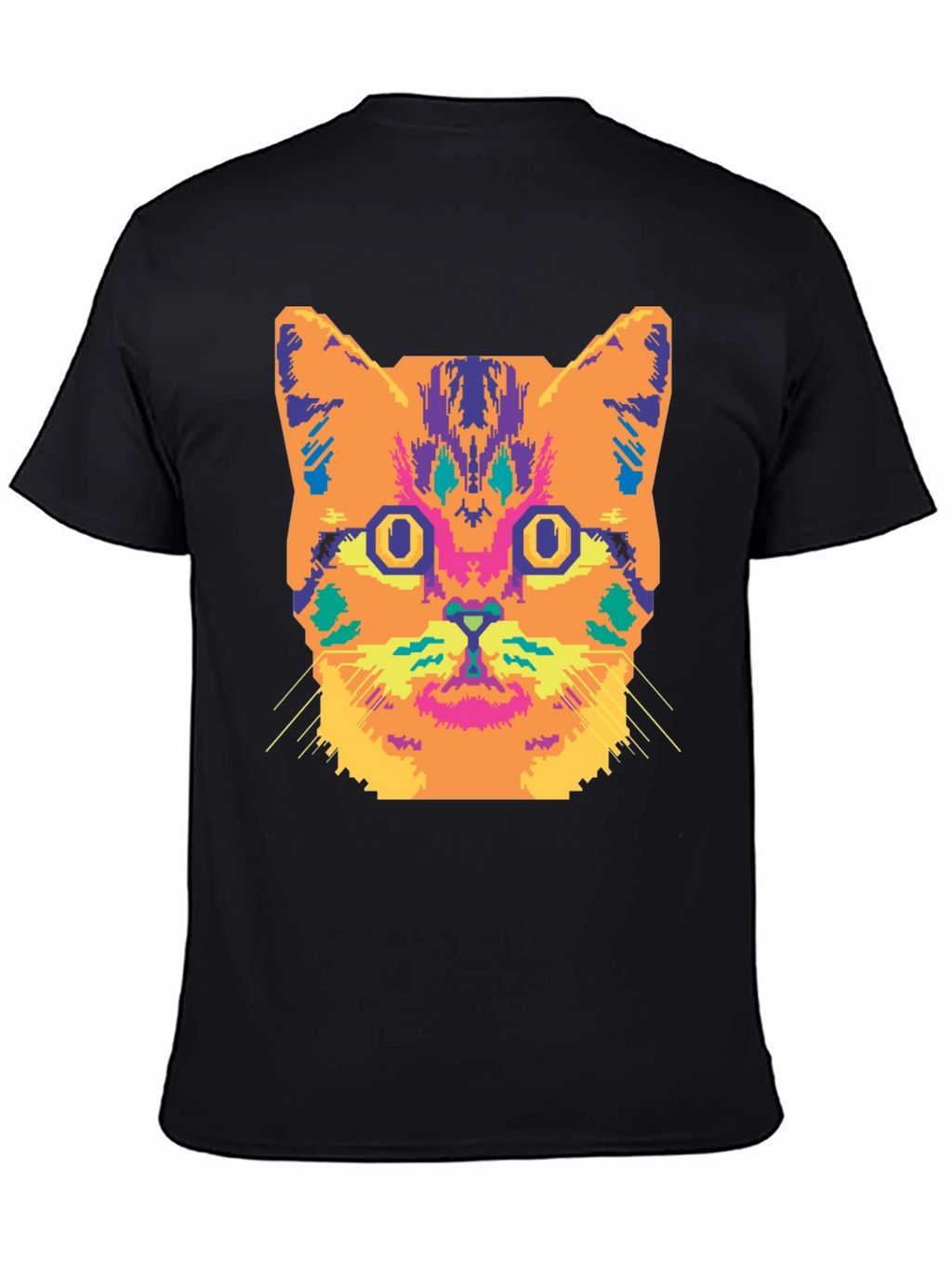 Vibrant Cat Graphic Tee - Stylish Black Cotton T-Shirt