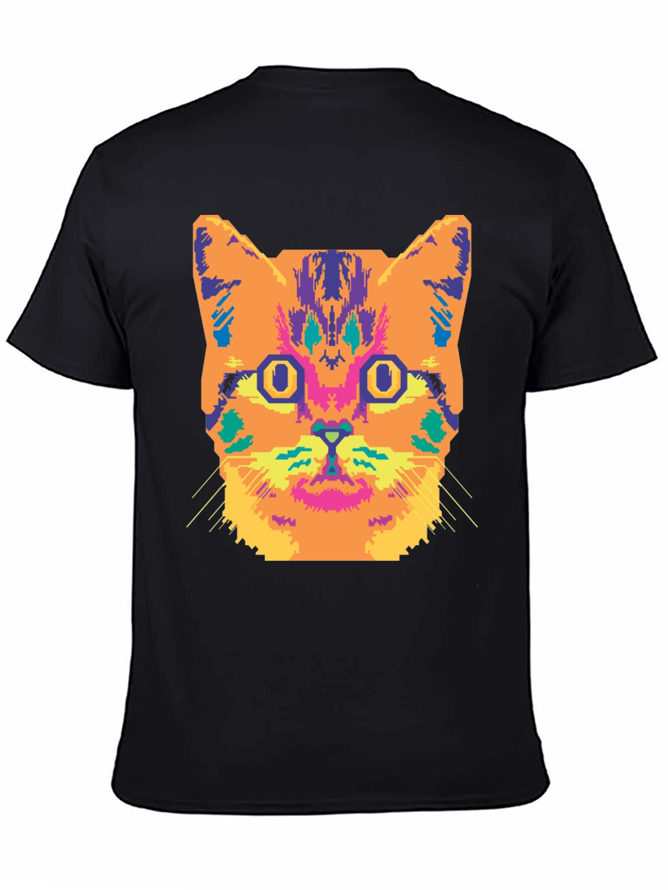 Vibrant Cat Graphic Tee - Stylish Black Cotton T-Shirt