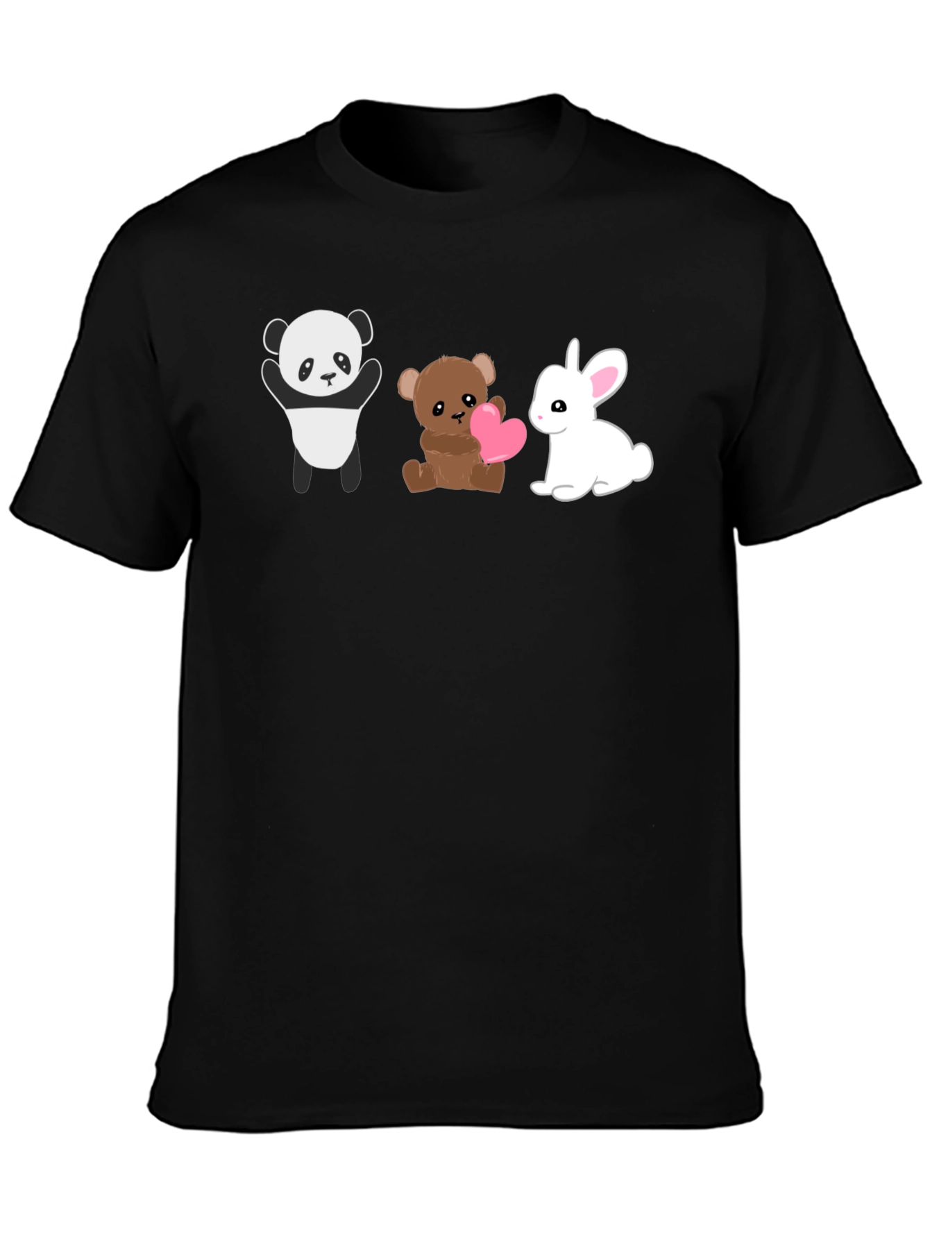 Cute Animal Trio Graphic Tee - Panda Bear Bunny