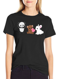 Cute Animal Trio Graphic Tee - Panda Bear Bunny