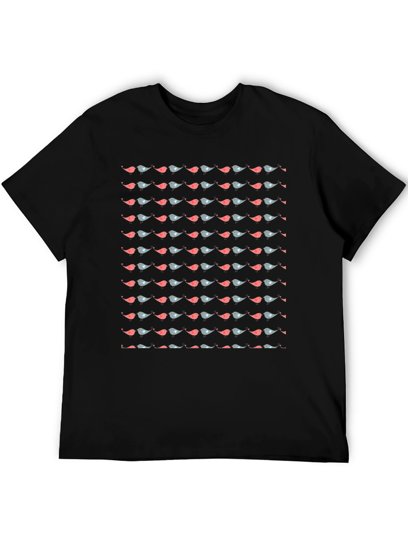 Bird Pattern Black T-Shirt