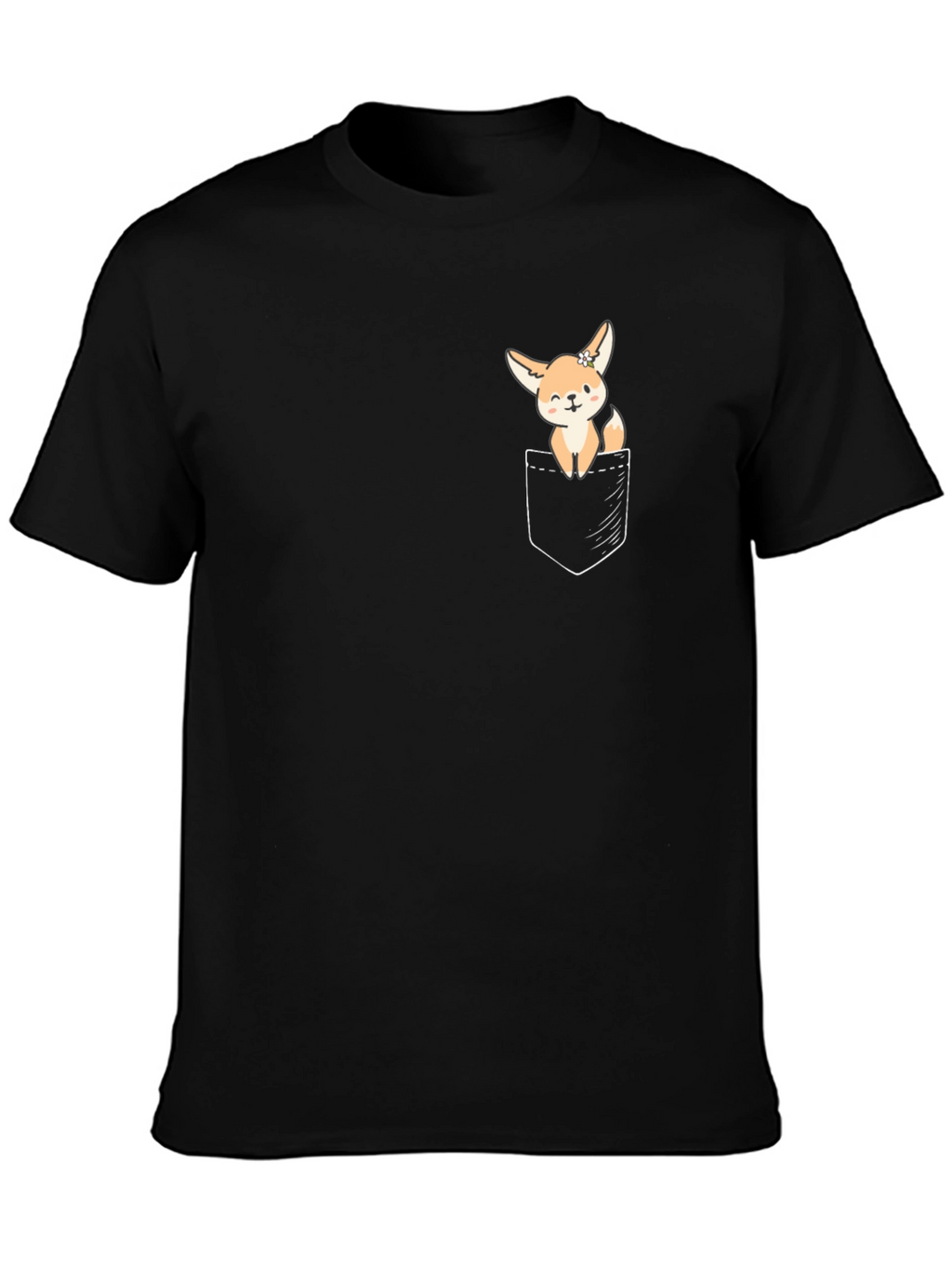 Cute Fennec Fox Pocket T-Shirt - Unisex Black Tee