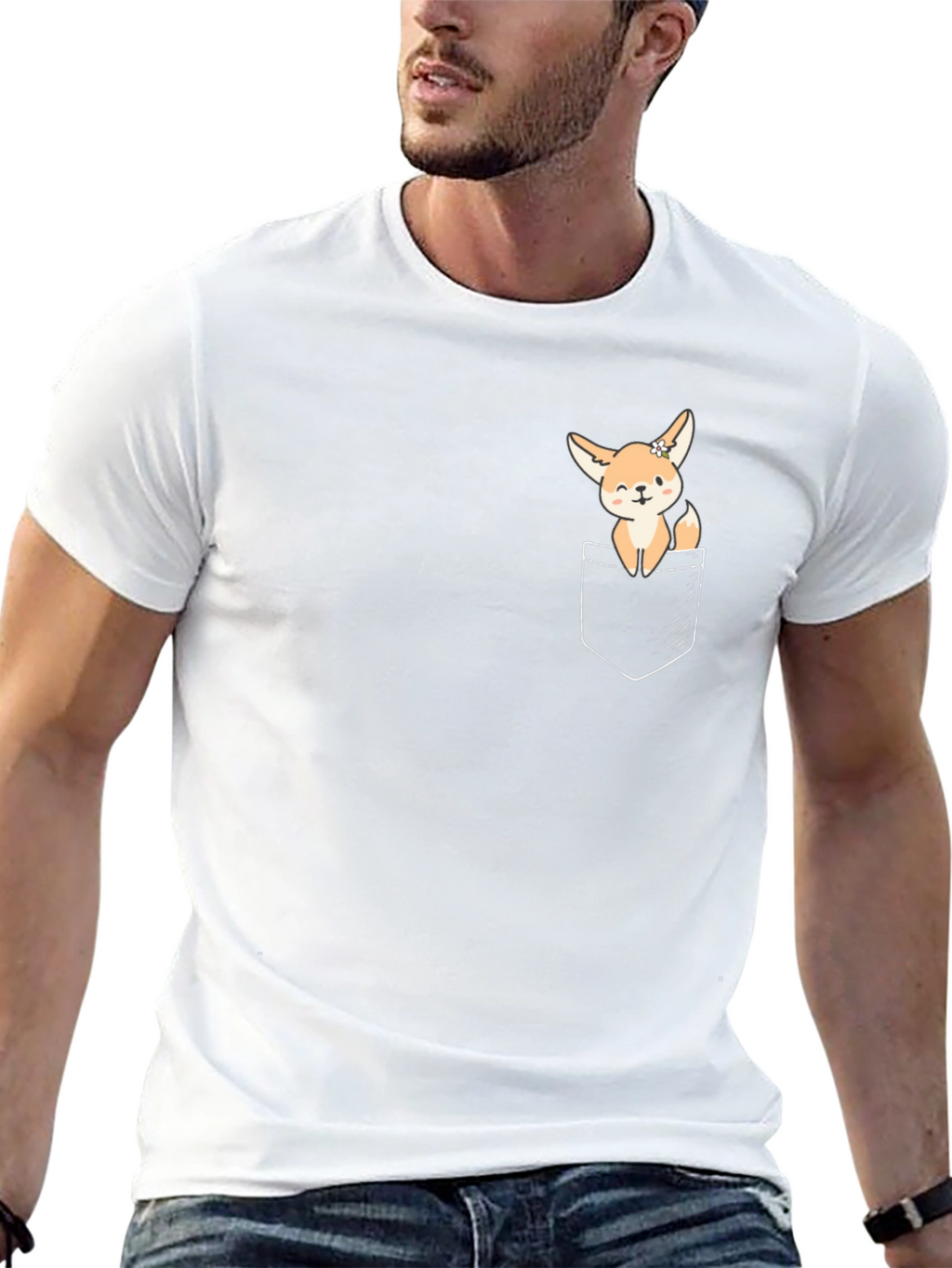 Cute Fennec Fox Pocket T-Shirt - Unisex Black Tee