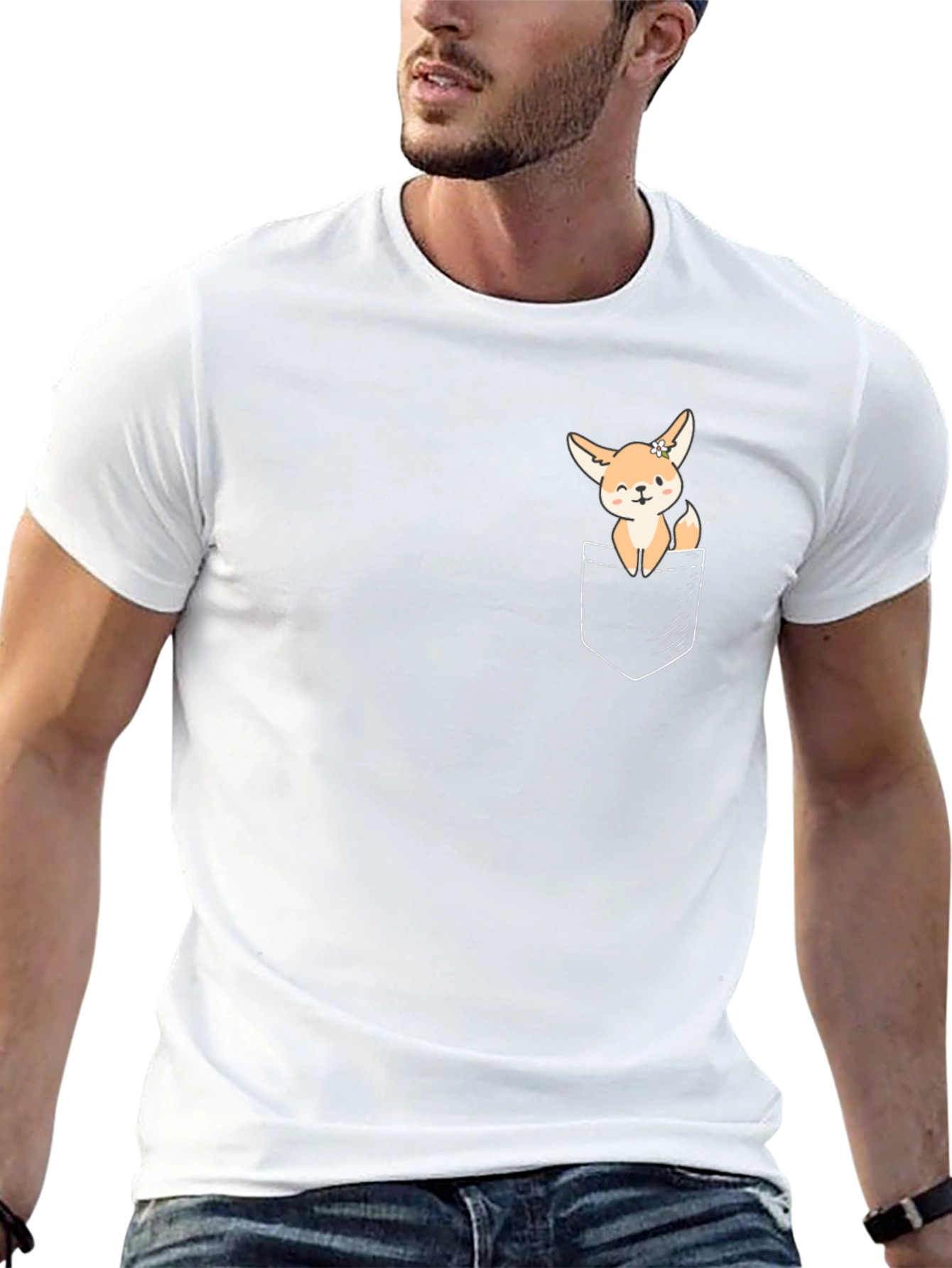Cute Fennec Fox Pocket T-Shirt - Unisex Black Tee