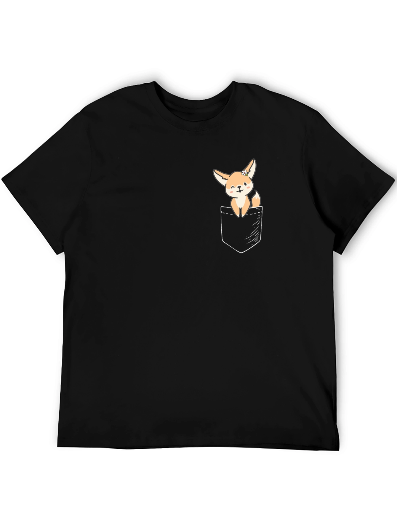 Cute Fennec Fox Pocket T-Shirt - Unisex Black Tee