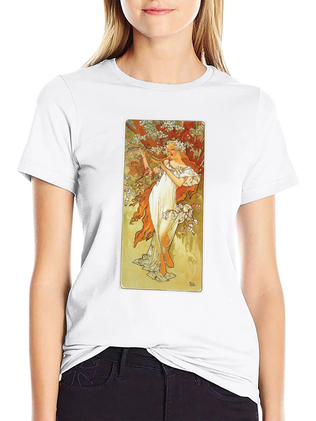 Art Nouveau Lady Print Black T-Shirt