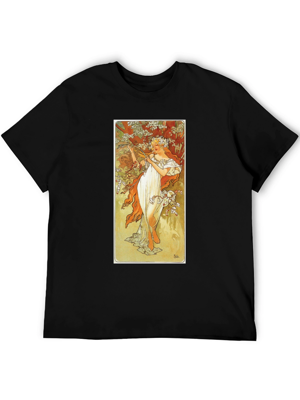 Art Nouveau Lady Print Black T-Shirt