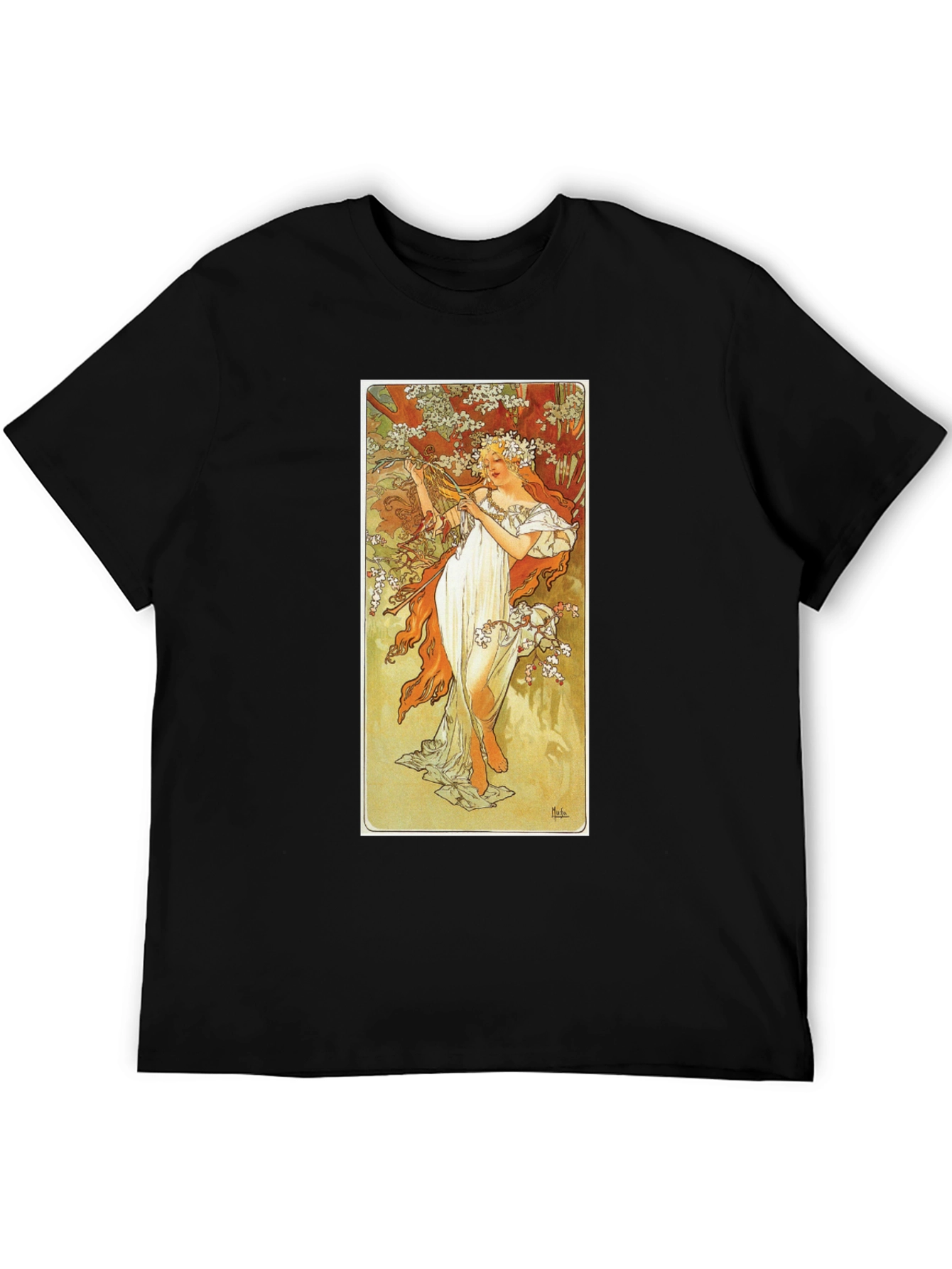 Art Nouveau Lady Print Black T-Shirt