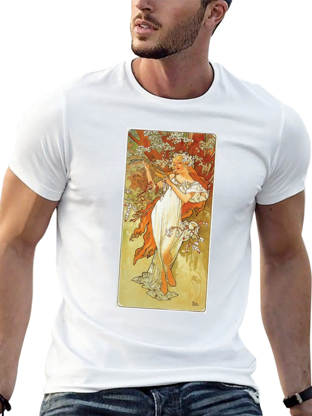 Art Nouveau Lady Print Black T-Shirt