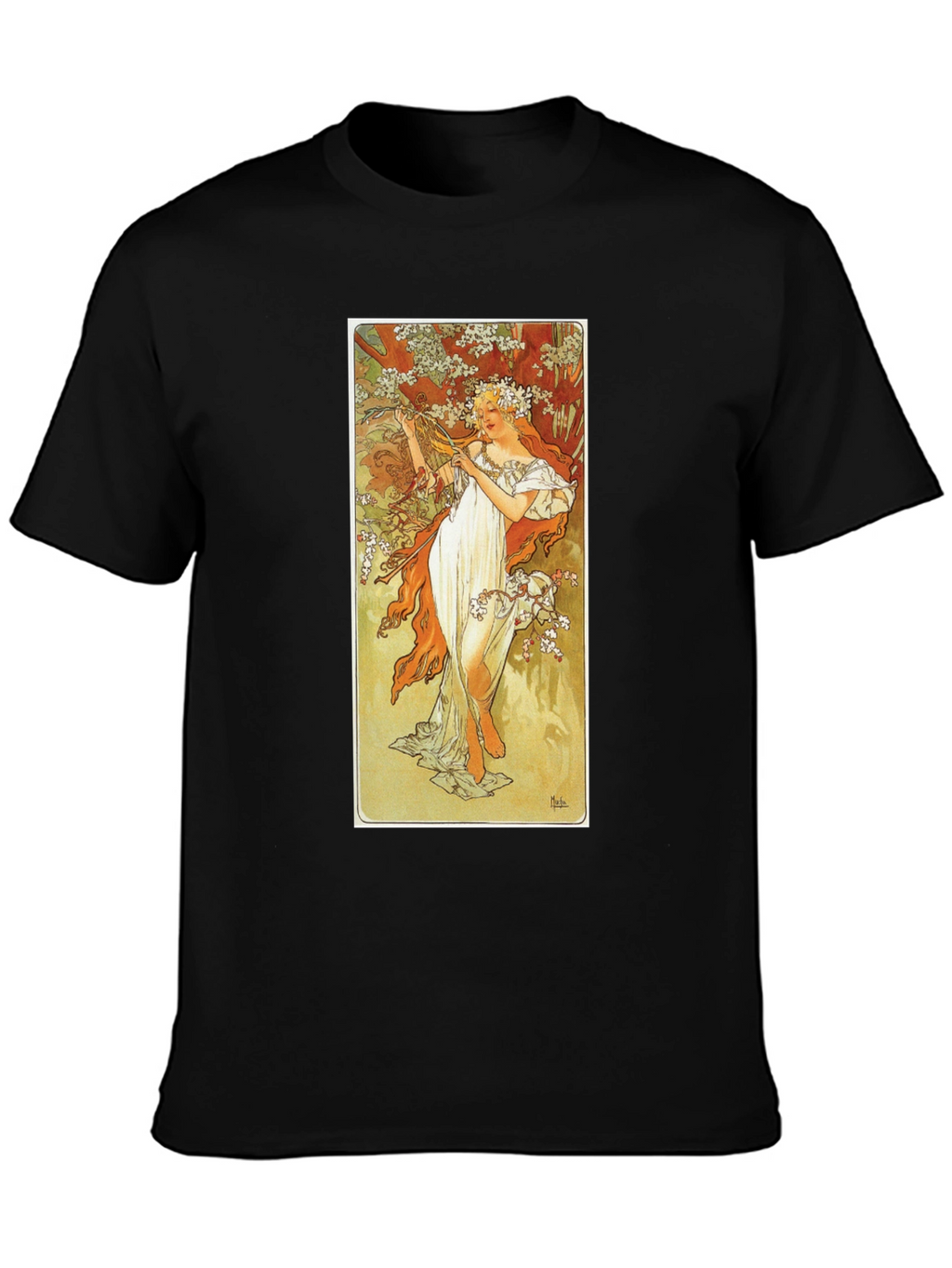 Art Nouveau Lady Print Black T-Shirt
