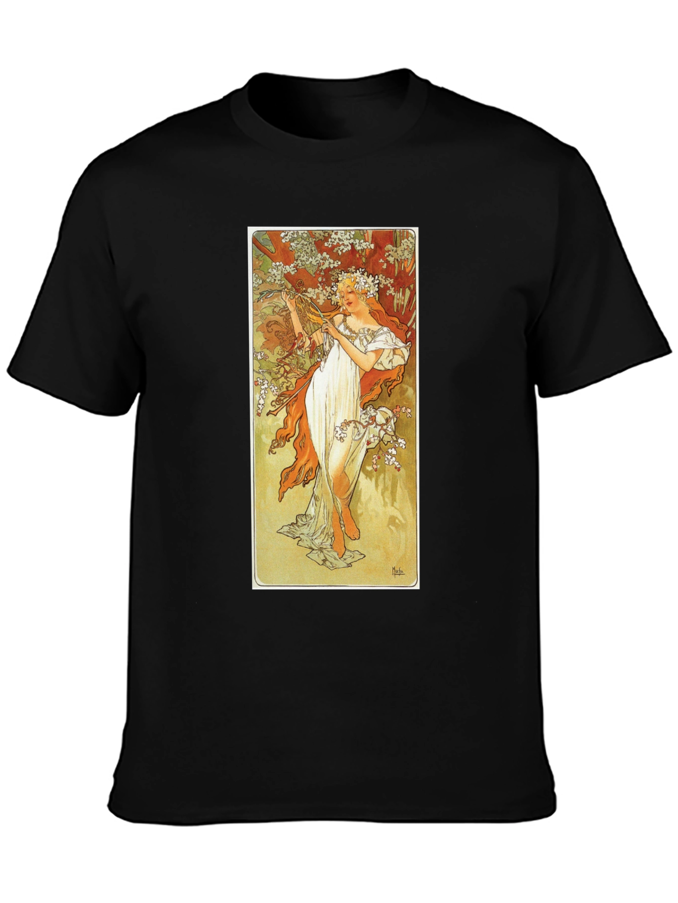 Art Nouveau Lady Print Black T-Shirt