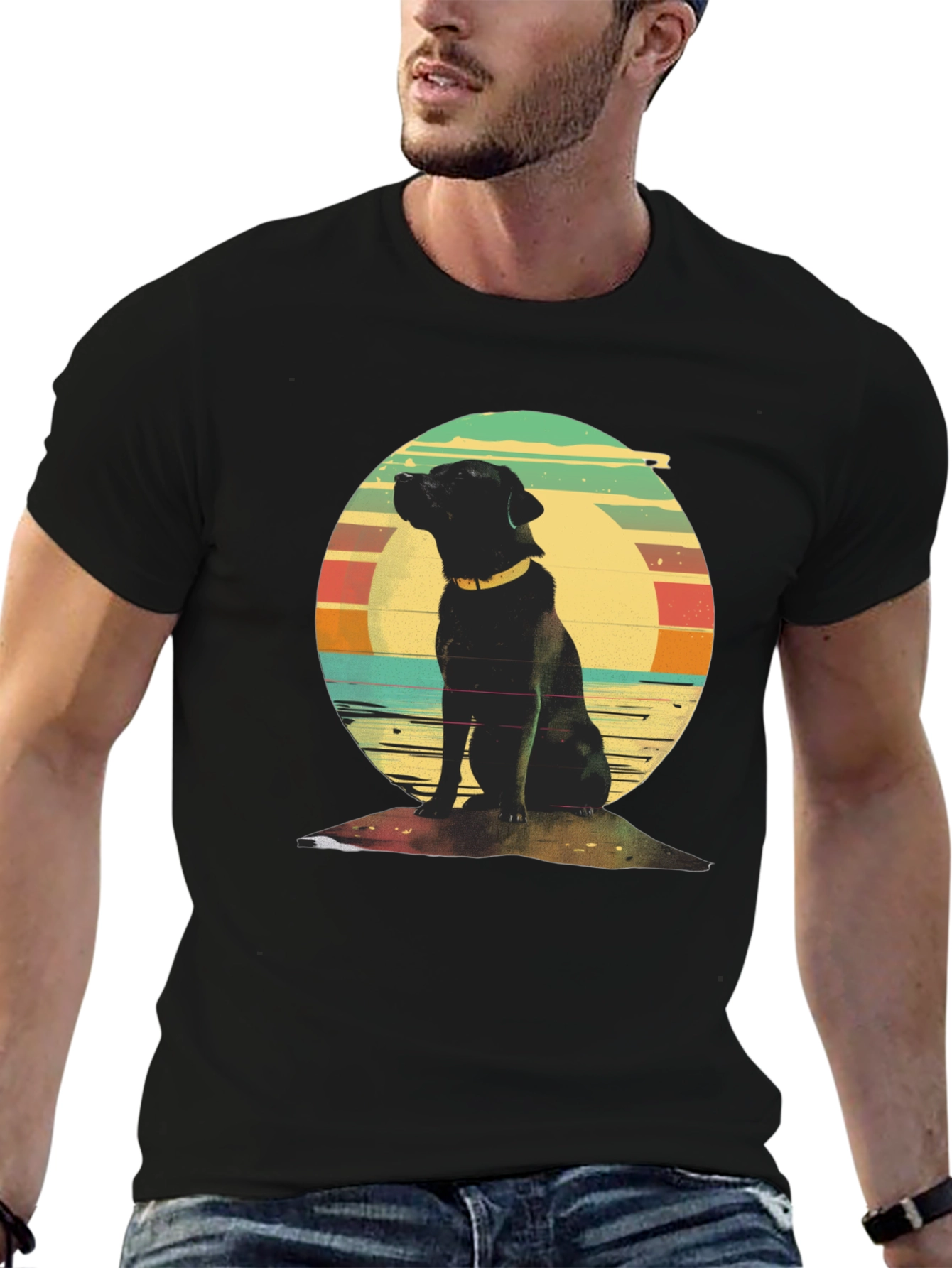 Retro Dog Graphic Tee - Classic Black T-Shirt