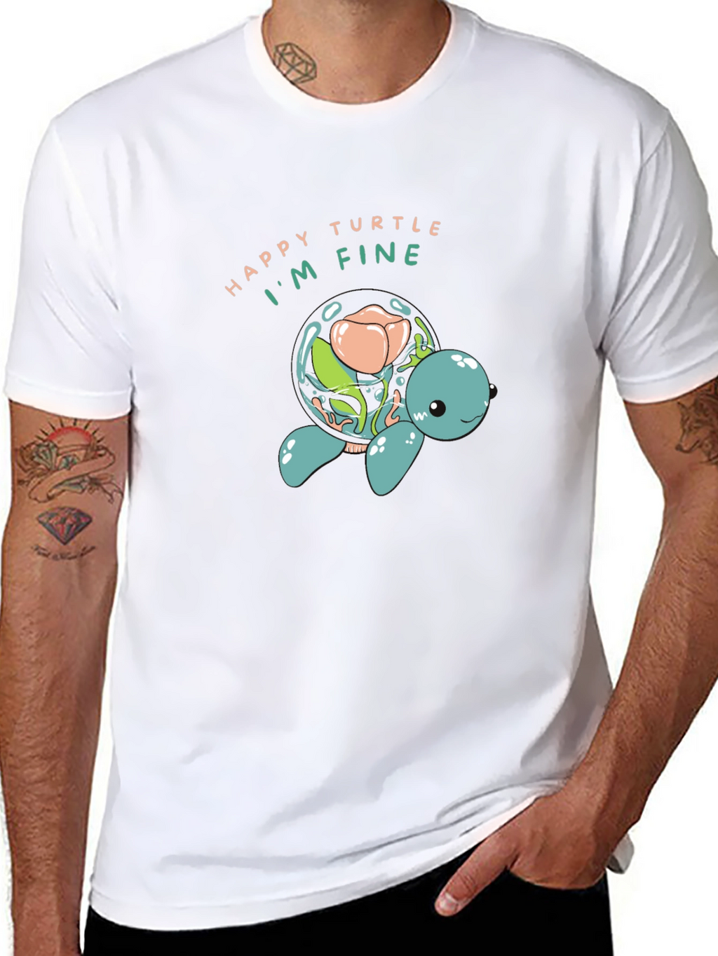 Happy Turtle Graphic Black T-Shirt