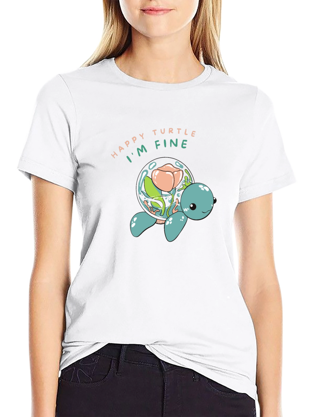 Happy Turtle Graphic Black T-Shirt