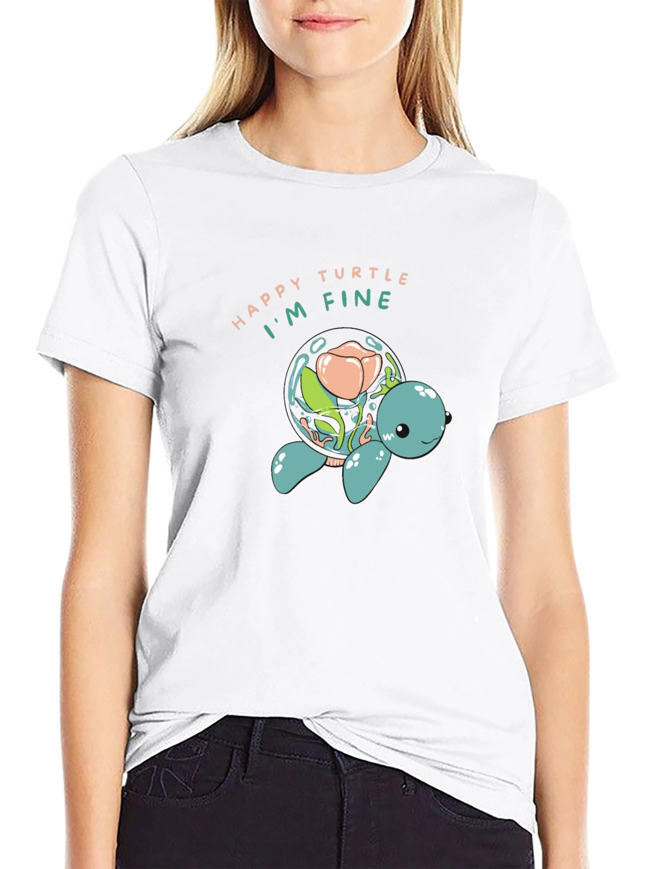 Happy Turtle Graphic Black T-Shirt