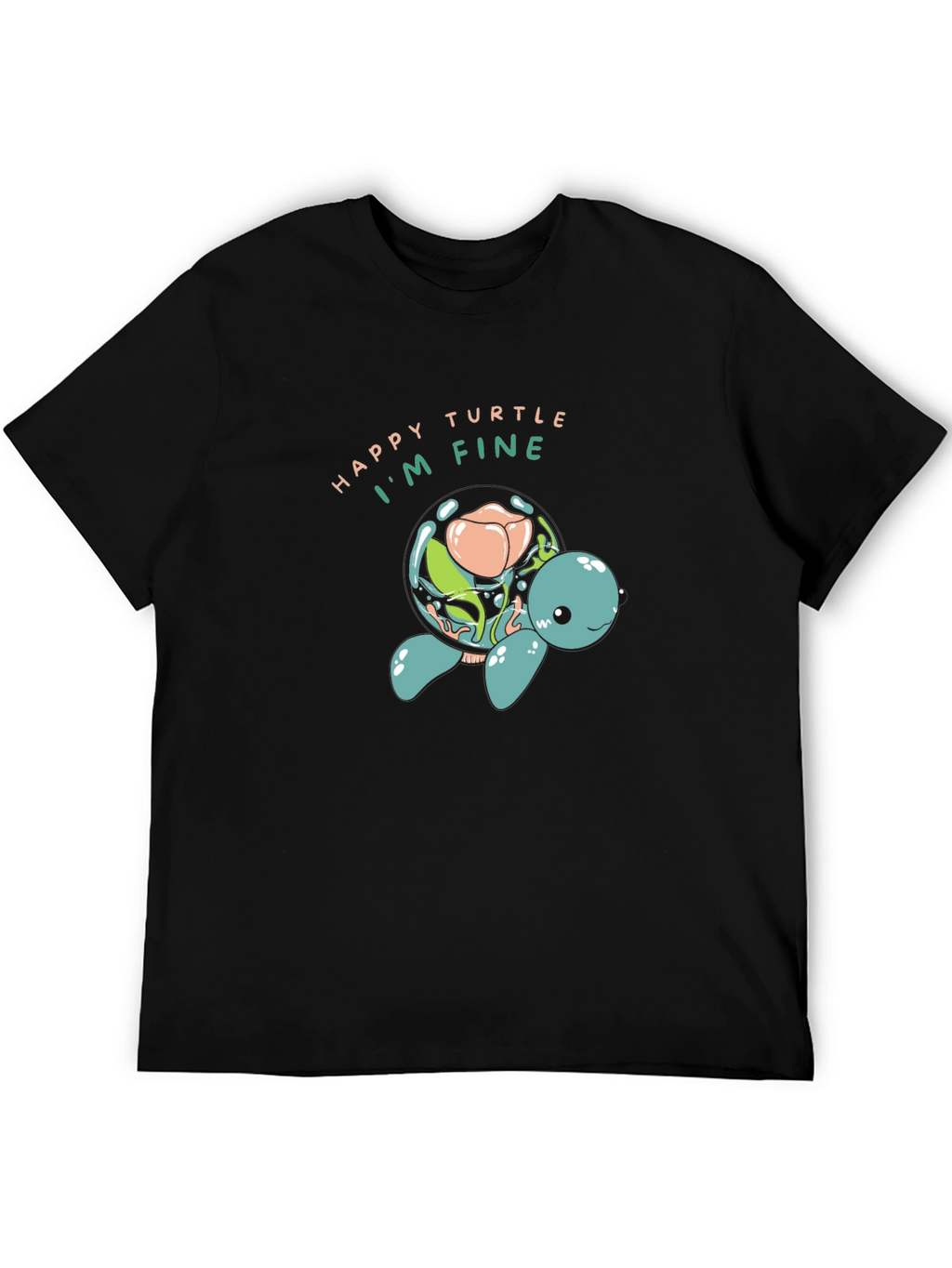 Happy Turtle Graphic Black T-Shirt