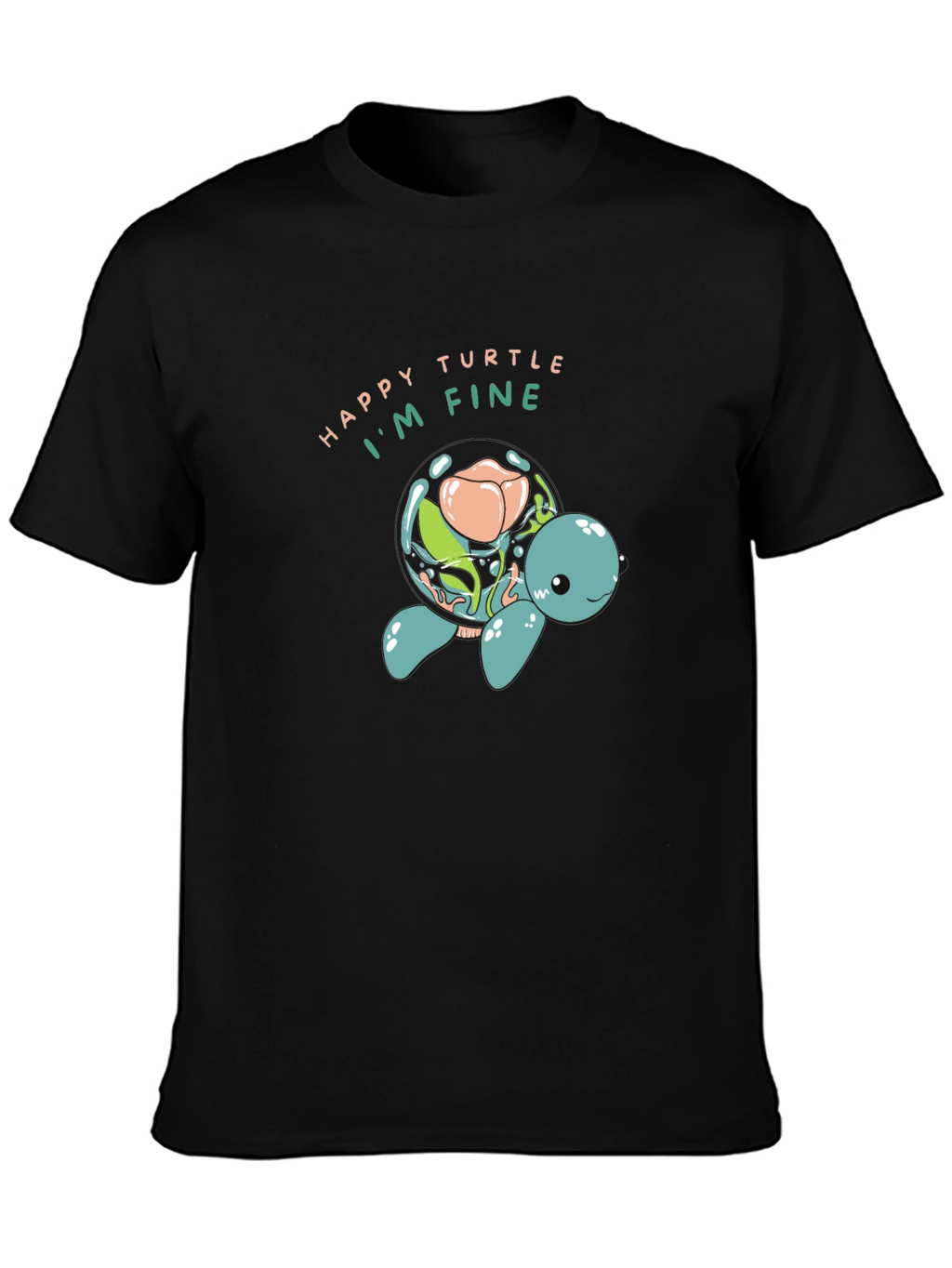Happy Turtle Graphic Black T-Shirt