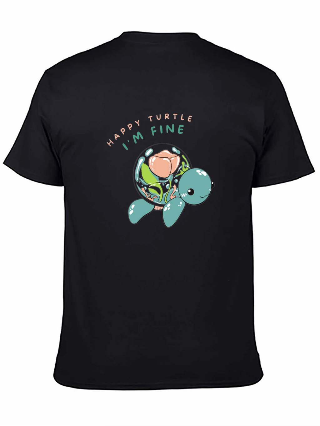 Happy Turtle Graphic Black T-Shirt