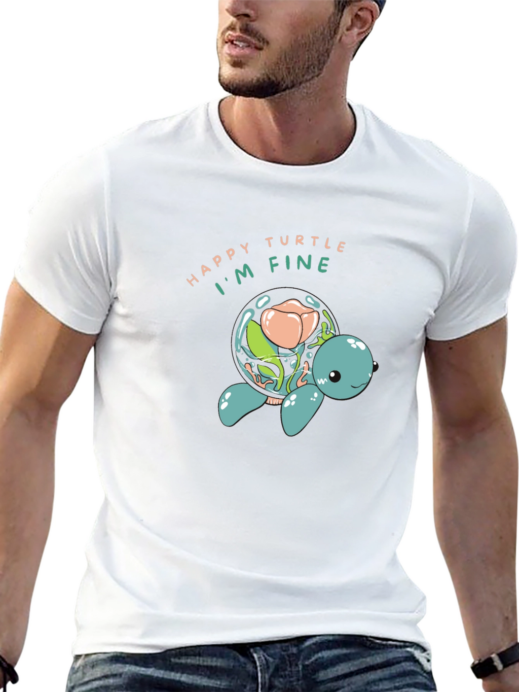 Happy Turtle Graphic Black T-Shirt