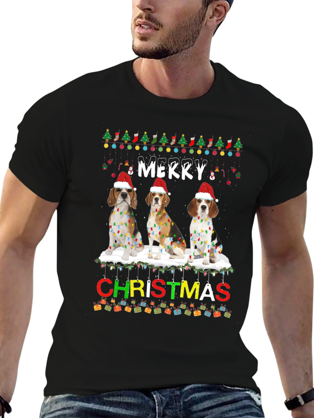 Merry Christmas Beagle Dog T-Shirt