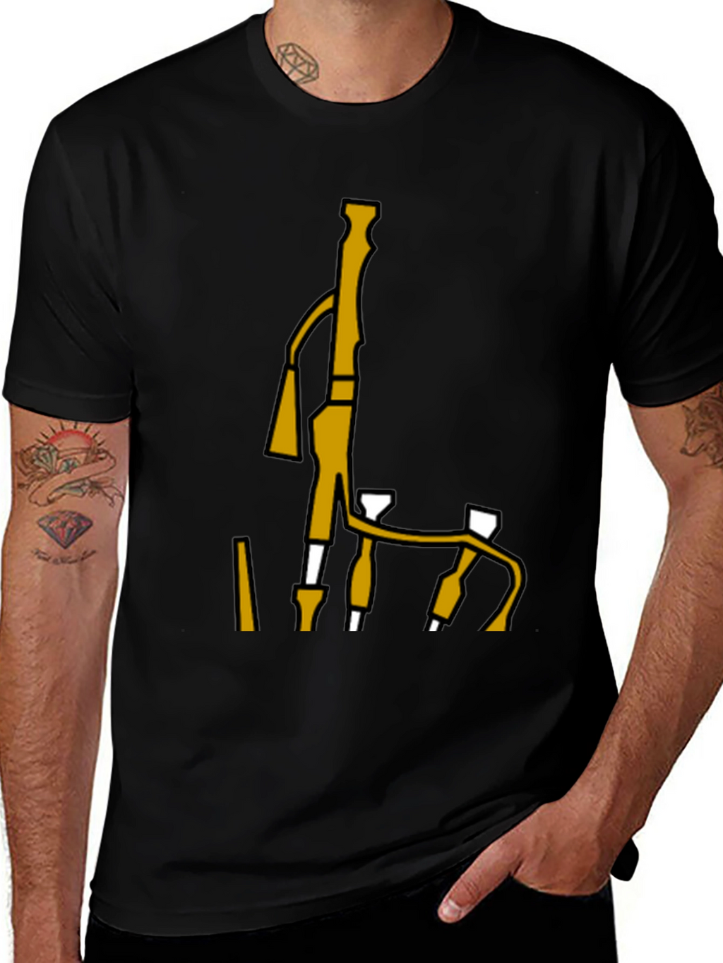 Bagpipes Graphic Tee - Black Cotton T-Shirt