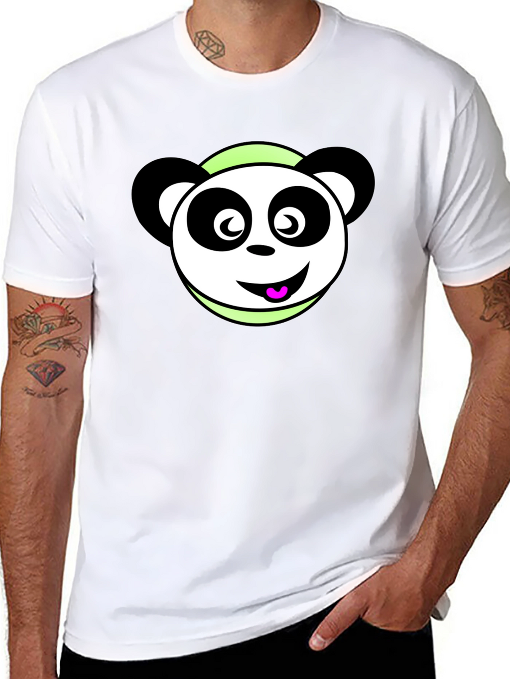 Cute Panda Cartoon Black T-Shirt